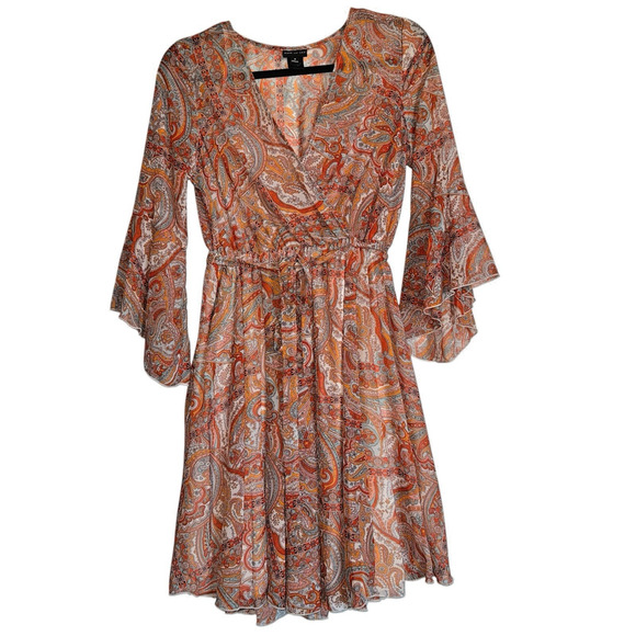 Kate and Lily Sz 4 Faux Wrap‎ Dress Preppy Boho Feminine Flowy Colorful - Picture 1 of 11